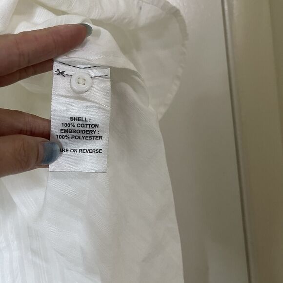 Billy Reid white stripe long sleeve beaded embroidered neck detail top Small - Picture 2 of 6